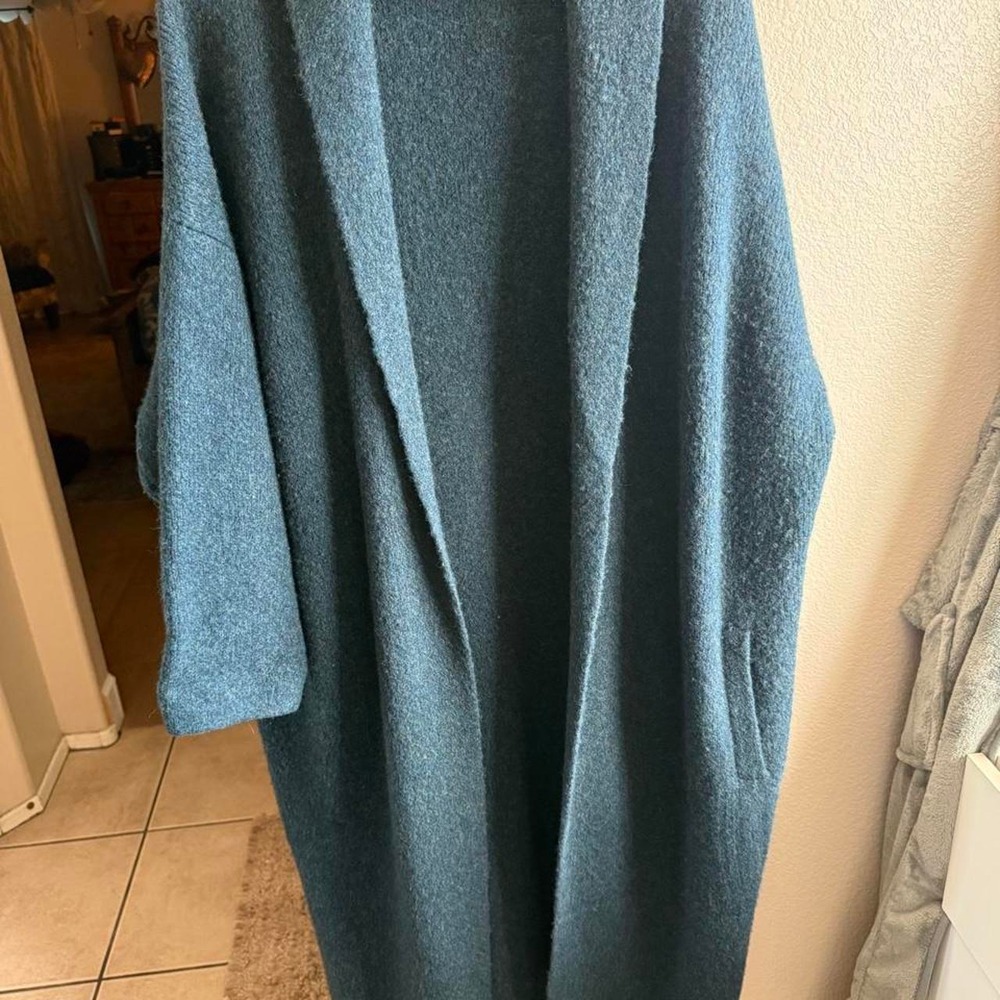 Banana Republic Blue Green Open Front Longline Cardigan Pockets XL